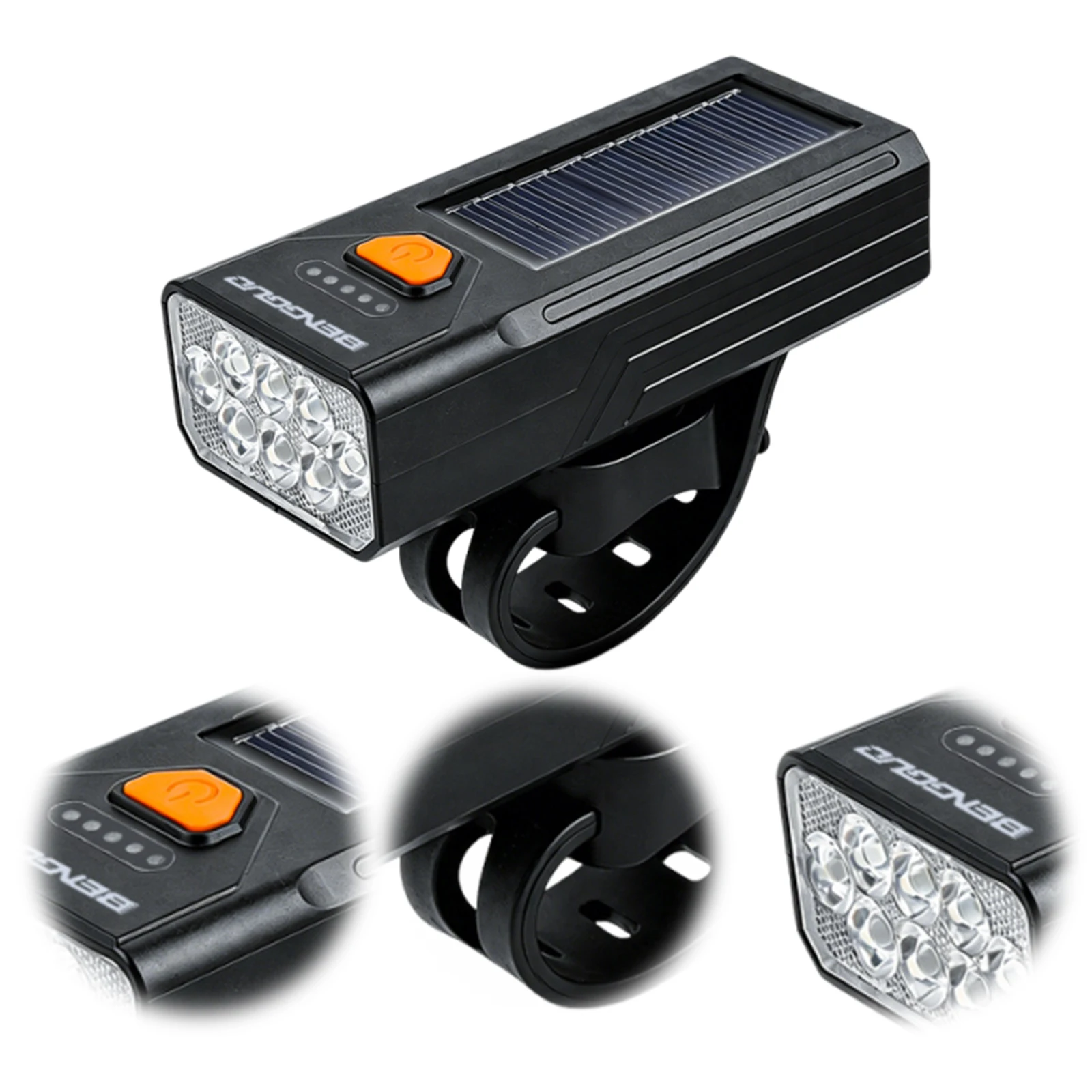 Solar Powered 400 Lumen Bicycle Front Light Type-C Rechargeable Bike Flashlight Cycling Warning Light MTB Road Bikes Accessories