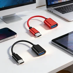 red/black USB-C to USB OTG Adapter - Type-C Male to USB Female, for MacBook Pro/Air, iPhone 16/15 Series