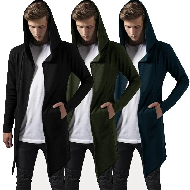 

Men's Hooded Cardigan Trench Coat Streetwear Solid Color Hooded Windbreaker with Hood Autumn/Winter Jackets Men Trench Coat