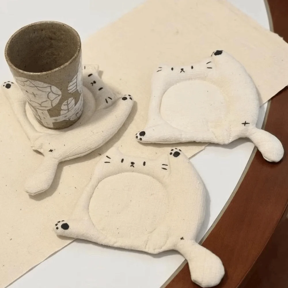 Lazy Split Leg Shape Cat Shaped Coaster Anti-scald Soft Fabric Drink Cup Placemat Cute Cartoon Design Heat Insulation Cup Pad