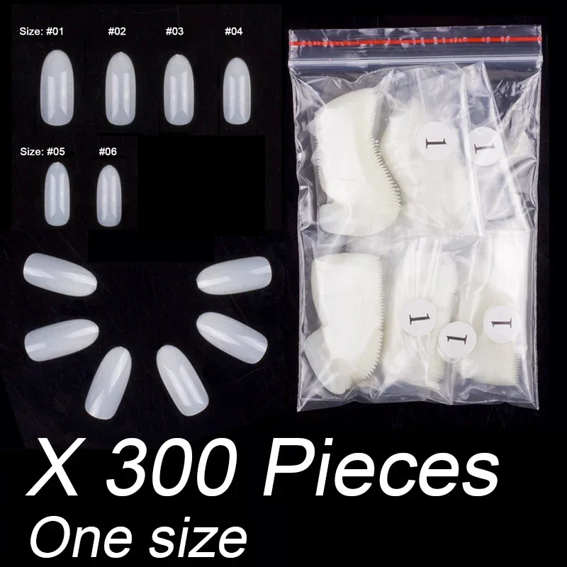 Wholesale 300 Pieces Per Lot Same Size Oval Shape False Nail Tips For Drawing Nail Design Acrylic Full Nails Size 0 1 2 3 4 5 6