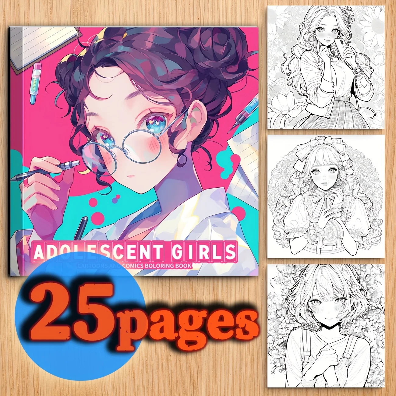 Книжка-раскраска для девочек в стиле аниме — 1 шт., 25 уникальных страниц кавайных линий, плотная бумага для снятия стресса и творчества, идеально подходит для подарков на вечеринку