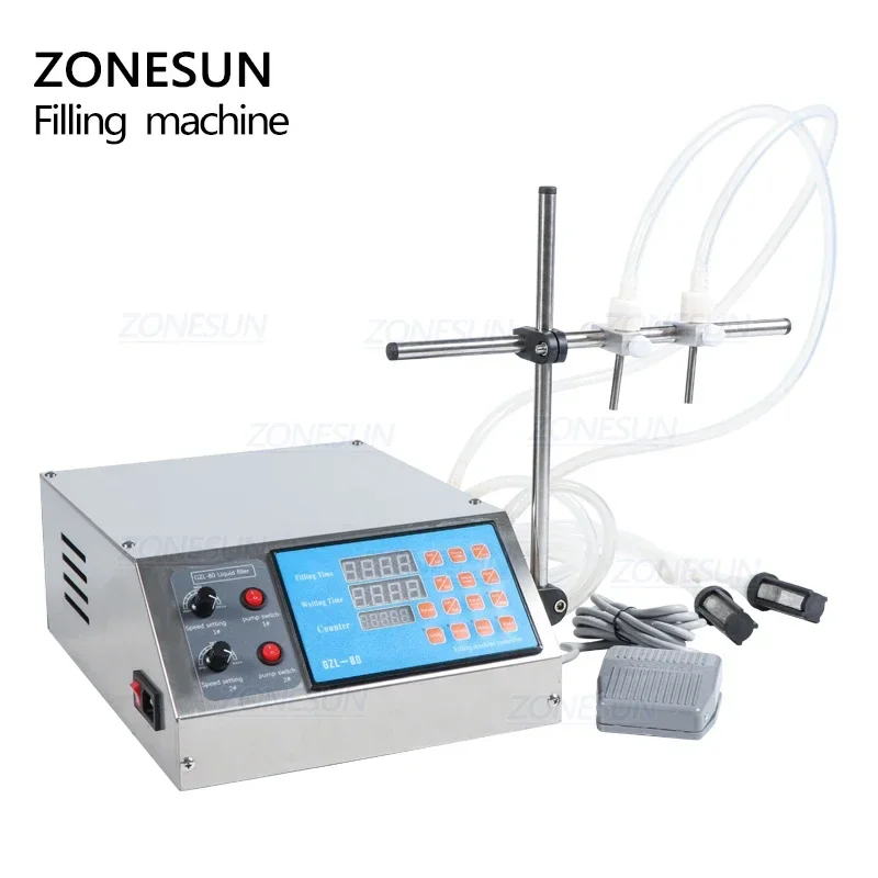 ZONESUN 0.5-50ml 2 Head Semi Automatic Peristaltic Pump Liquid Filling Machine Perfume Juice Essential Oil Bottle Water Filler