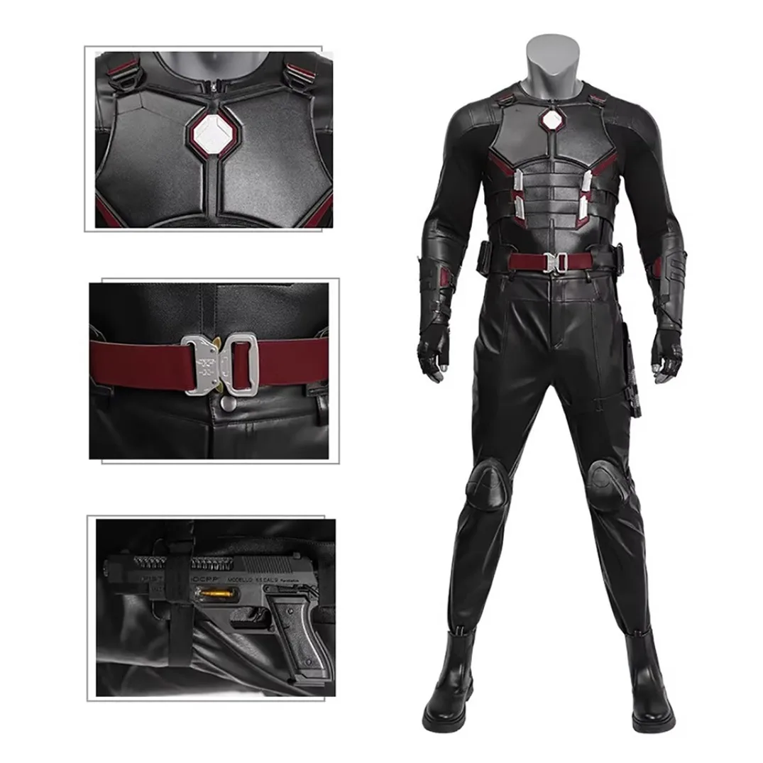 Disfraz de superhéroe de película Dead Blade, trajes de batalla para hombre, Top de cuero negro, pantalones, chaleco, trajes de fiesta de Halloween