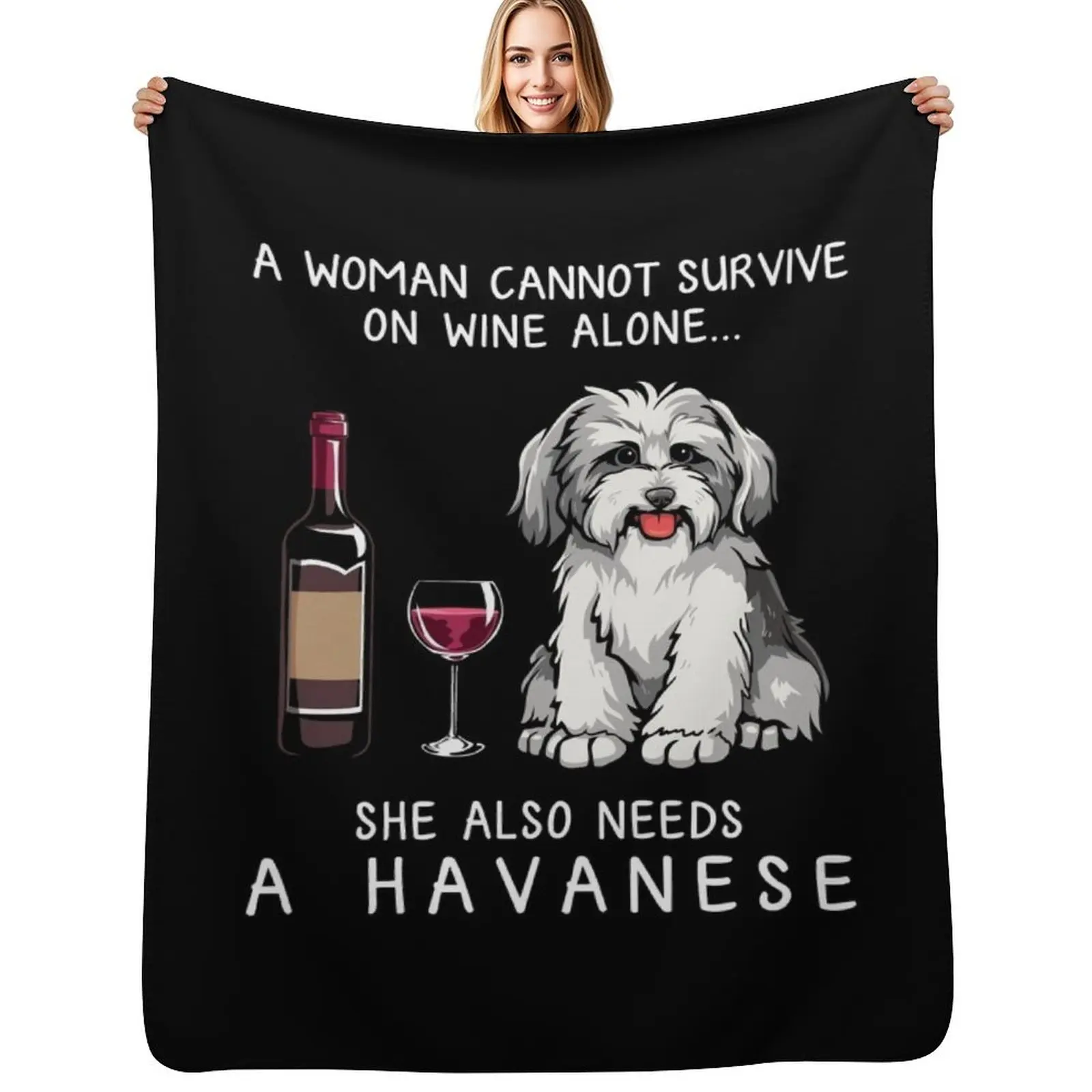 

Havanese and wine Funny dog Throw Blanket Soft Breathable Blanket for Night Sleeping