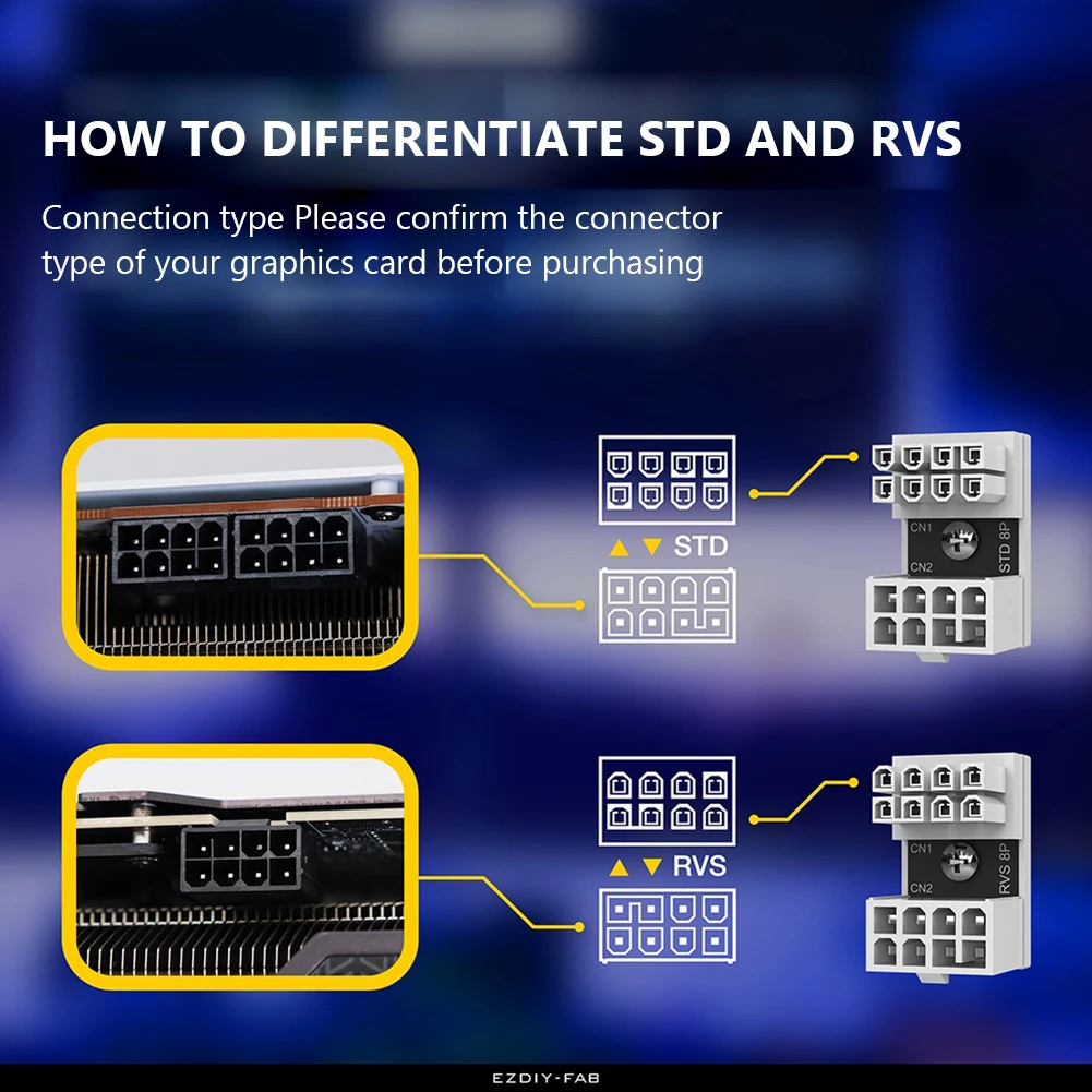 ATX 8 Pin Female To 8 Pin Male Angled Turning Connectors Computer Parts Cables Management Ports Accessories for Video Card