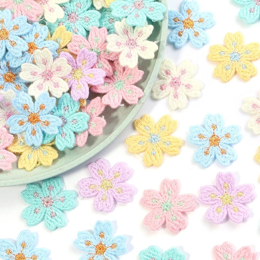 20pcs/lot Embroidery Flower Appliques Multicolor 2.4cm Clothing Patches Sticker For DIY Ornaments Sewing Supplies Accessories