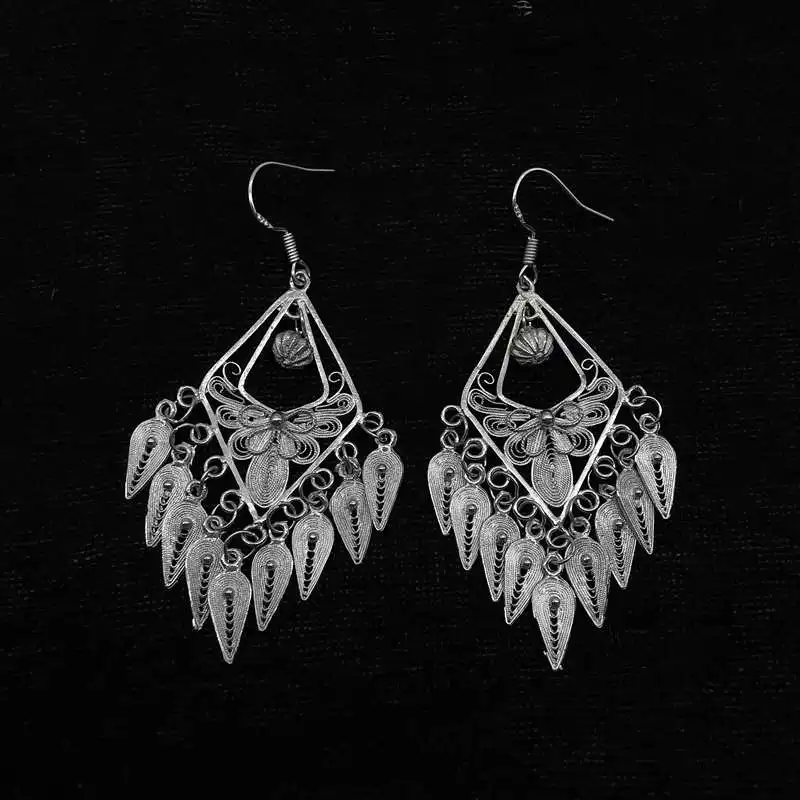 Miao Ethnic Hand Filigree Copper Big Circle Tassel Earrings E077