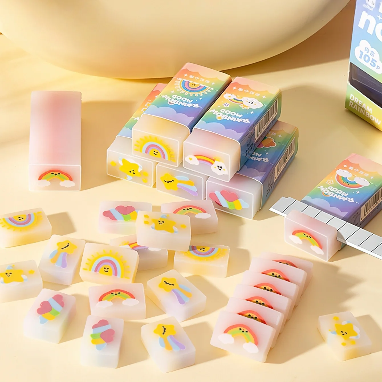 4/8/12pcs Cute Erasers Mixed Colors Rainbow Mood & Food Party Erasers Kawaii 3D Pencil Eraser for Cleaning Students A7915