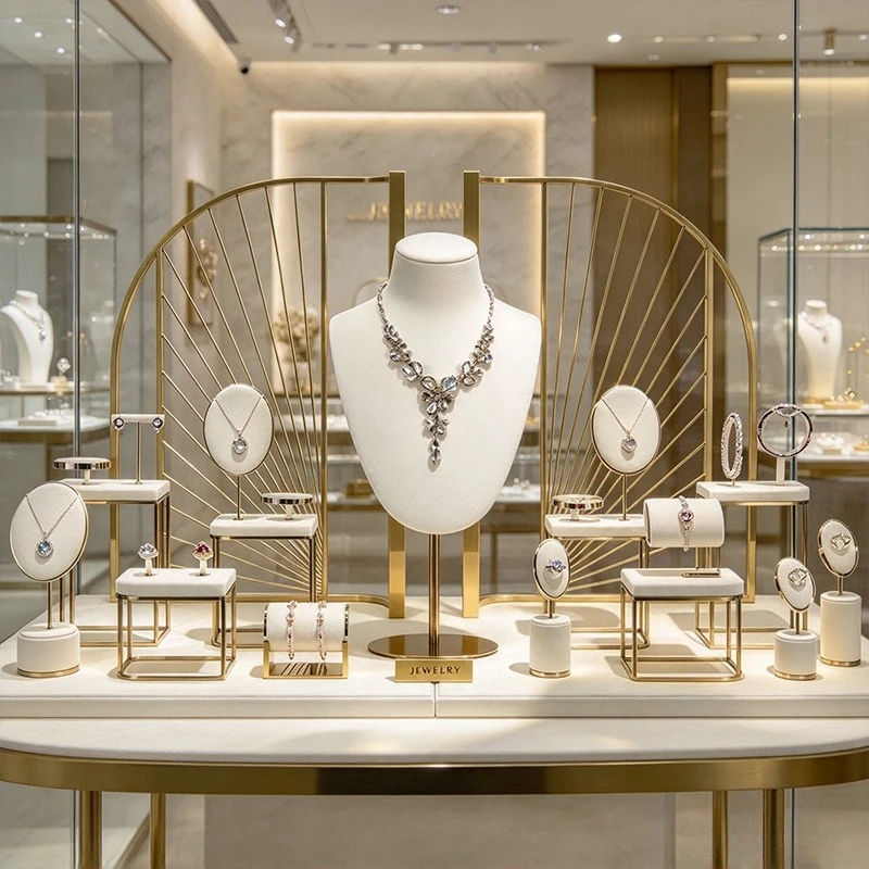 Necklace display stand, off-white ultra-fine high-end window jewelry display props, earrings and ring display rack