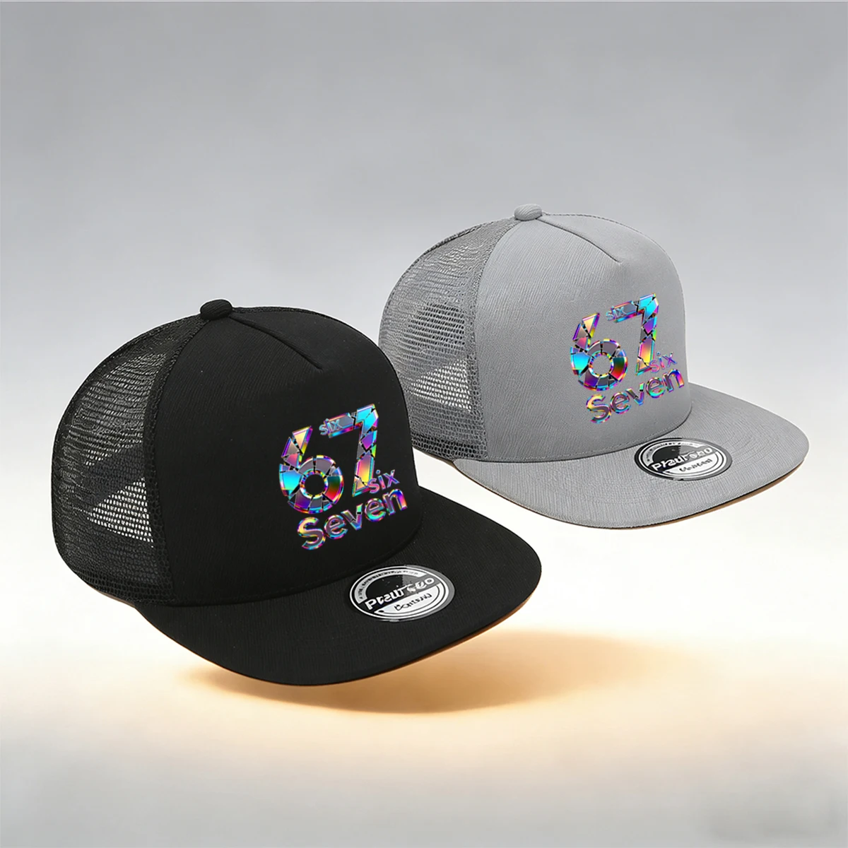 1/2PC Breathable Flat Brim 67 Hat, One Size, Holographic Laser Print, Trendy Cyber Street Style for Daily Wear
