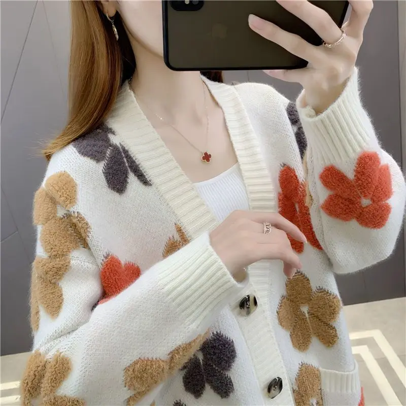 Women\'s Sweater Cardigan Spring and Autumn 2023 New Korean Knitted Coat Women\'s Lazy and Fashionable Casual Top