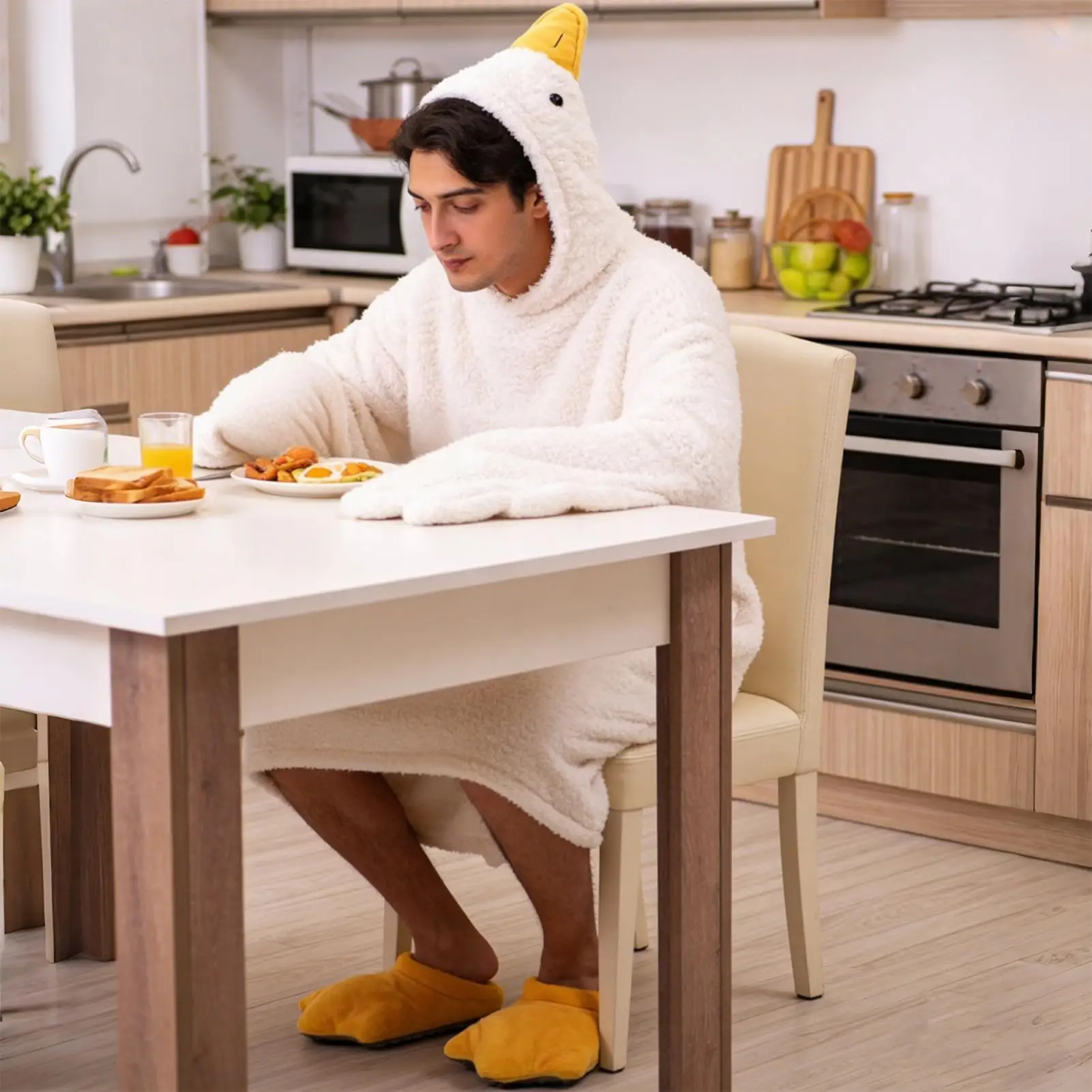 Tragbare Decke Gänse-Design Schlaf-Sweatshirt Lustiges Enten-Cosplay Paar-Nachthemd Plüsch-Schlafanzug mit Schuhen