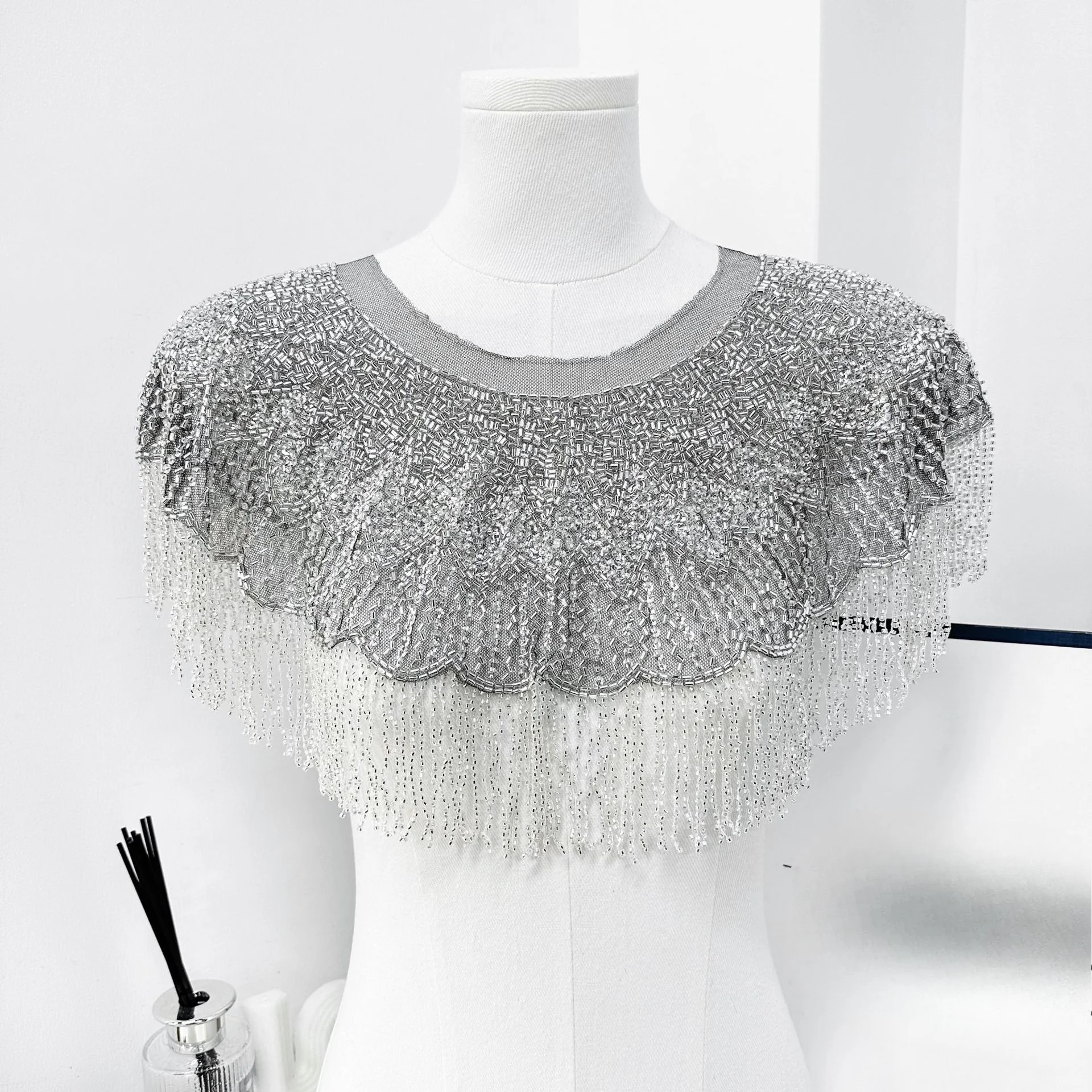 Women Sequin Embroidered Fringe Shawl Wrap Evening Party Capelet Shoulder Accessory Dress Accessories for Wedding