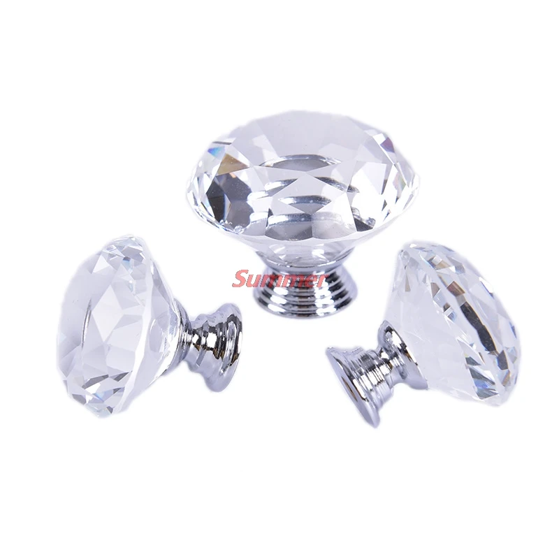 Boutons en verre en cristal en forme de diamant, 20-40mm, Design populaire, poignées pour tiroirs, armoires de cuisine, portes de garde-robe