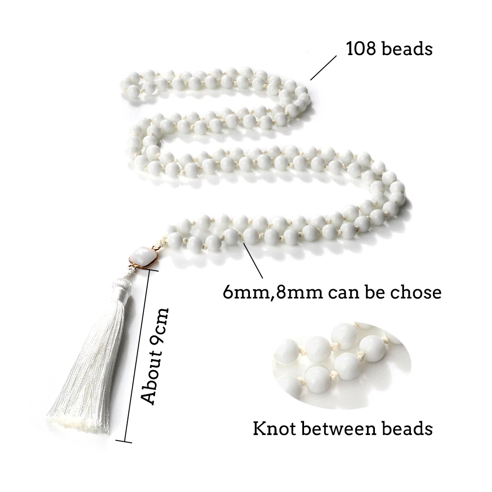 108 Mala White Porcelain Beads Charm Pendant Necklace Women Men Multilayer Healing Tassel Bracelet&Necklace Jewelry Gift New