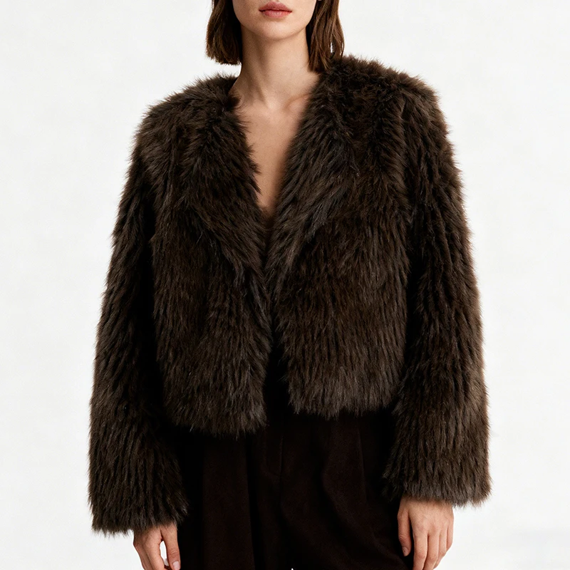 

Autumn Winter Women's Fur Coat New Turn-Down Collar Long Sleeves Open Stitch Fashionable Plush Thickened Warm Fur Jackets