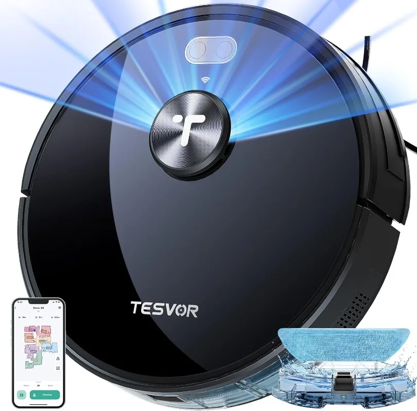 Tesvor S5 Robot Vacuum and Mop,3000Pa Suction,180Mins Max LiDAR Navigation,Robotic Vacuum Cleaner,WiFi/App/Alexa Self-Charging