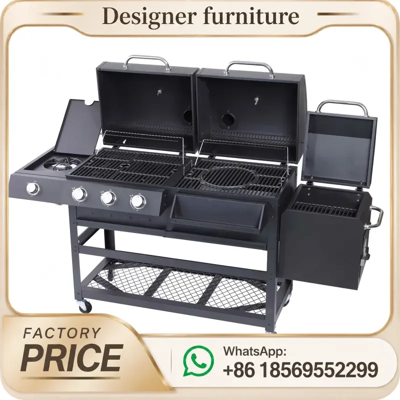 Portable Charcoal Gas BBQ Grill Combo Outdoor Camping Family Cooking Durable Steel Barbecue