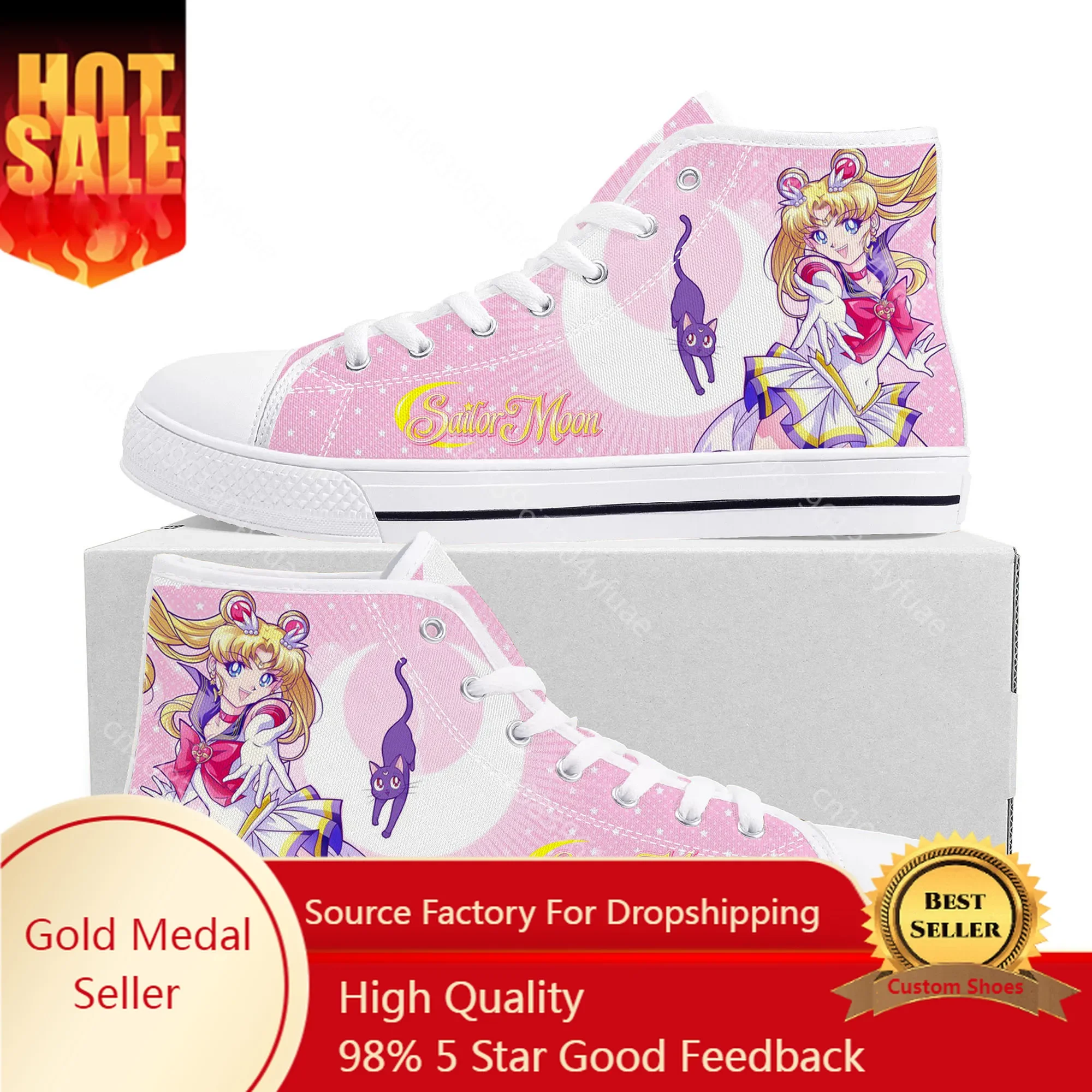 

Anime Moon Japanese Manga Cartoon Sailor High Top Sneakers Mens Womens Teenager Canvas Sneaker Casual Couple Shoes Custom Shoe