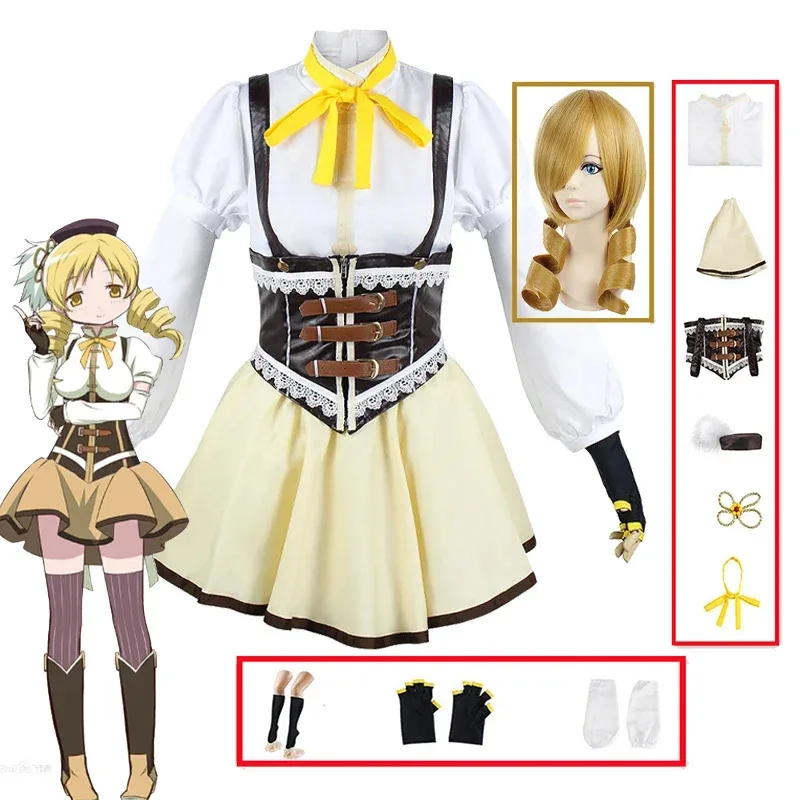 Tomoe Mami Cosplay Anime Puella Magi Madoka Magica Costume Cosplay Set Completo Cappello Calzino Set Da Festa Parrucca Ged