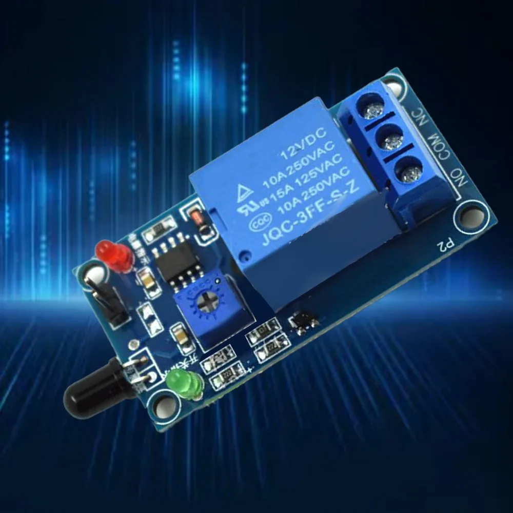 เซ็นเซอร์ตรวจจับเปลวไฟ DC 12V IR 760~1100nm มุมตรวจจับ 60 องศา โมดูลตรวจจับไฟ ติดตั้งง่ายด้วยบล็อกขั้วต่อ