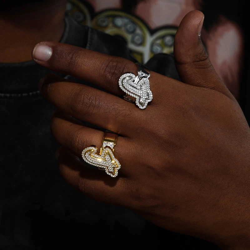 TUHE Iced Out Moissanite Custom Letter Ring 925 Silver Personalized Initial Bling Ring For Men Hip Hop Jewelry Gift view 3