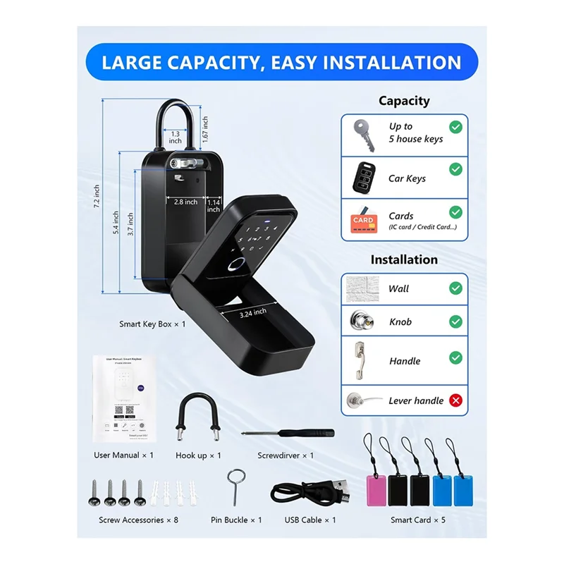 A26F-Smartlock Box، Key Lock Box Wireless Smart Key Lock Box تطبيق اقفال الصناديق الإلكترونية، وكيل العقارات والمكتب والمستودع المنزلي