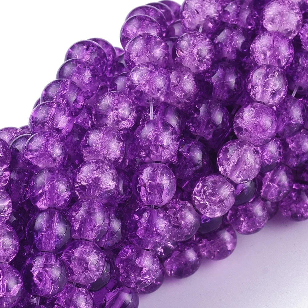 1Strand Blue Violet Crackle Glass Round Beads Strands for DIY Jewelry 8mm Hole: 1.3~1.6mm 31.4 inch