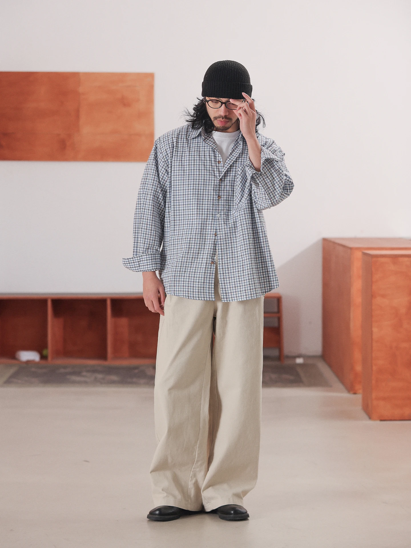 

NOEARS Japanese Sle lectual Blue White Plaid Long Sve Loose irt Vintage Spring Open Cardigan Haome irt