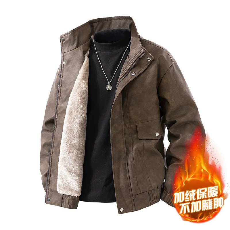 

Men Zip Added Velvet Thick Thickness Leather Jacket Men Business and Leisure High-end Leather Jacket Windproof Leather Jackets
