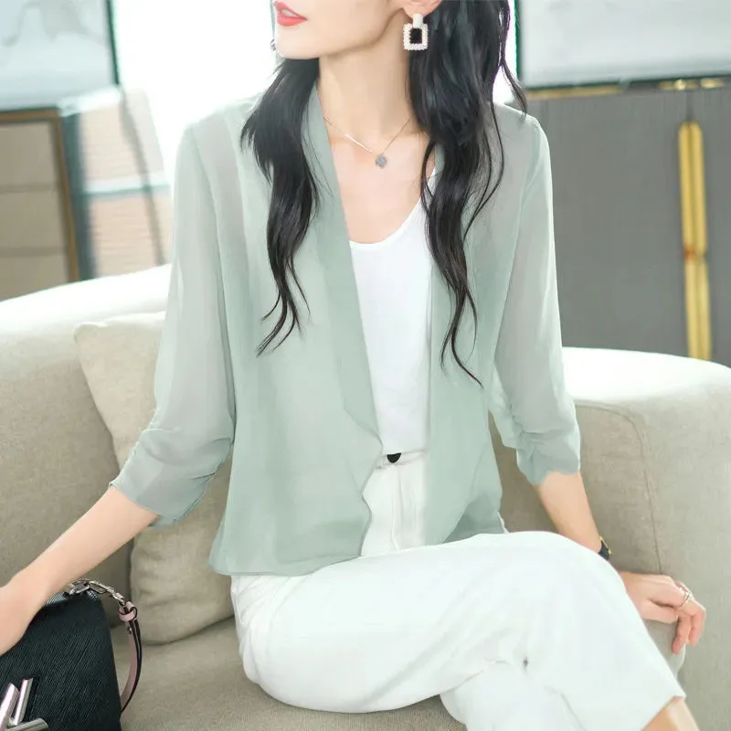 2023 Chiffon Cardigan Jacket Women Spring Summer Sun Protective Clothing New Fashion Thin Sunscreen Tops Shawl Coat Female