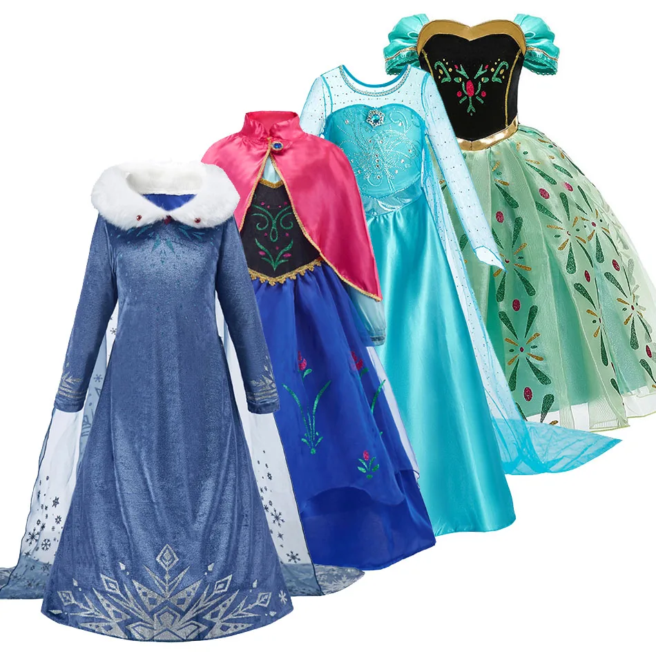 3-10 Years Kids Cosplay Costume Girls Elsa Anna Birthday Clothes Children Snow Queen Pageant Elegant Dress Party Disguise 2023