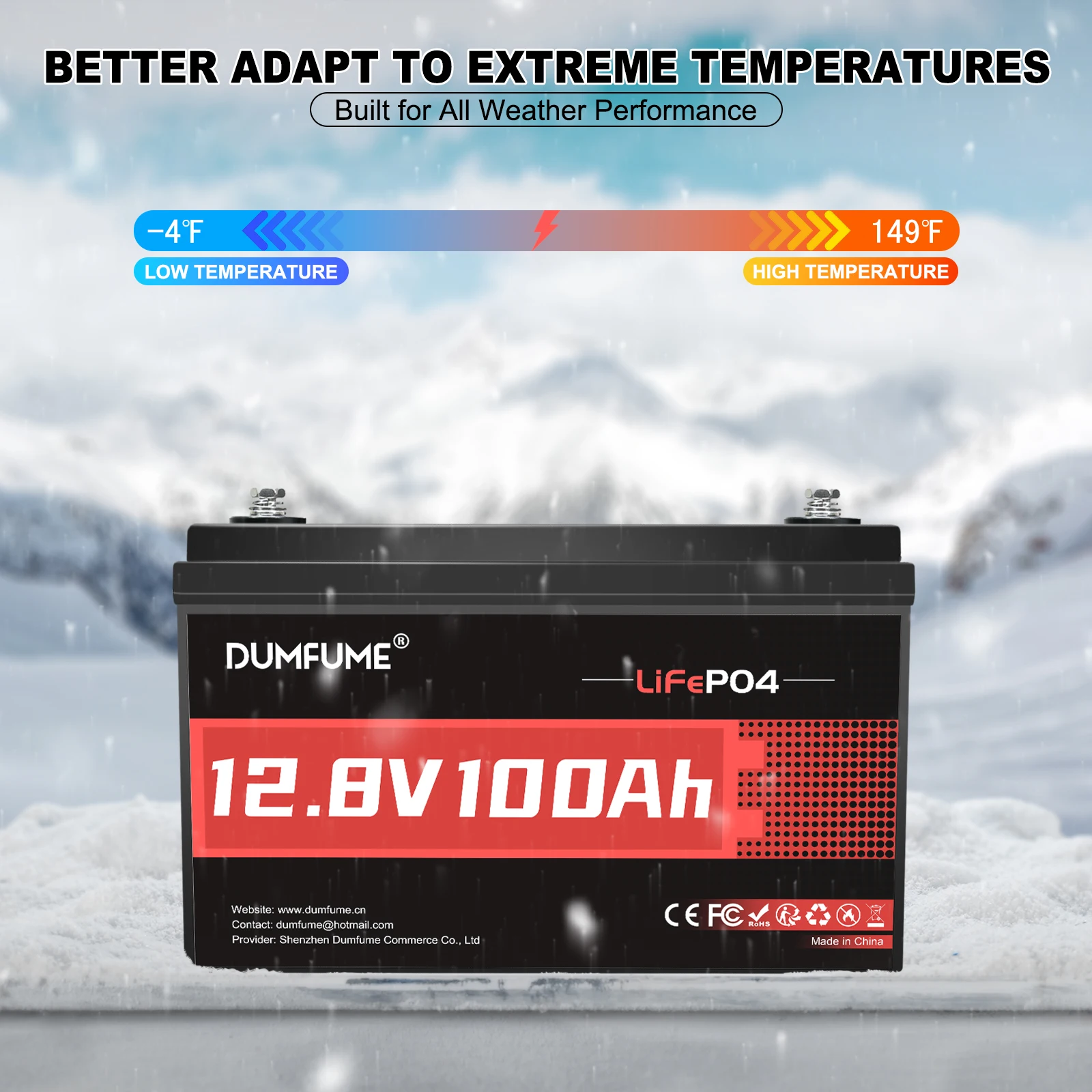 Dumfume 2 Pieces 12.8V 100Ah Motorcycle LiFePO4 Battery High Energy Density 100A BMS 1280Wh for RVs Boats Off Grid Applications