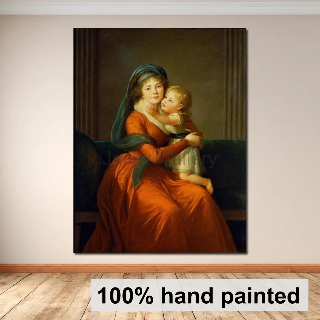 Elisabeth Vigee Lebrun Portrait Painting Princess and Her Son Hand Painted Mother and Child Canvas Art for Nursery Room Decor