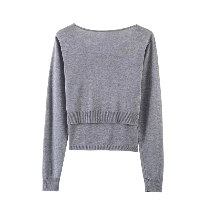 KEYANKETIAN 2026 New Women's American Retro Cropped 2-in-1 Knit Top Argyle Slim Fit Tie Front Y2K Preppy Cardigan Asymmetrical view 2