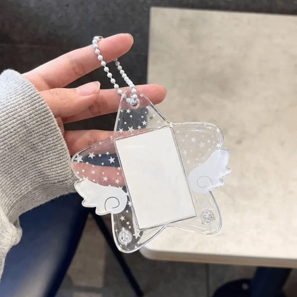 Star Wings Series Photocard Holder 1 Inch Five-pointed Star Wing Idol Photo Protective Case Transparent Acrylic Frame Keychain