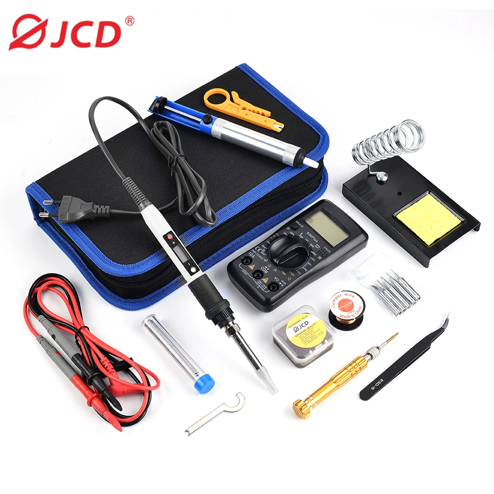 JCD-Kit de soldador con pantalla LCD, 80W, temperatura ajustable con multímetro Digital, equipo electrónico, herramientas de reparación de soldadura