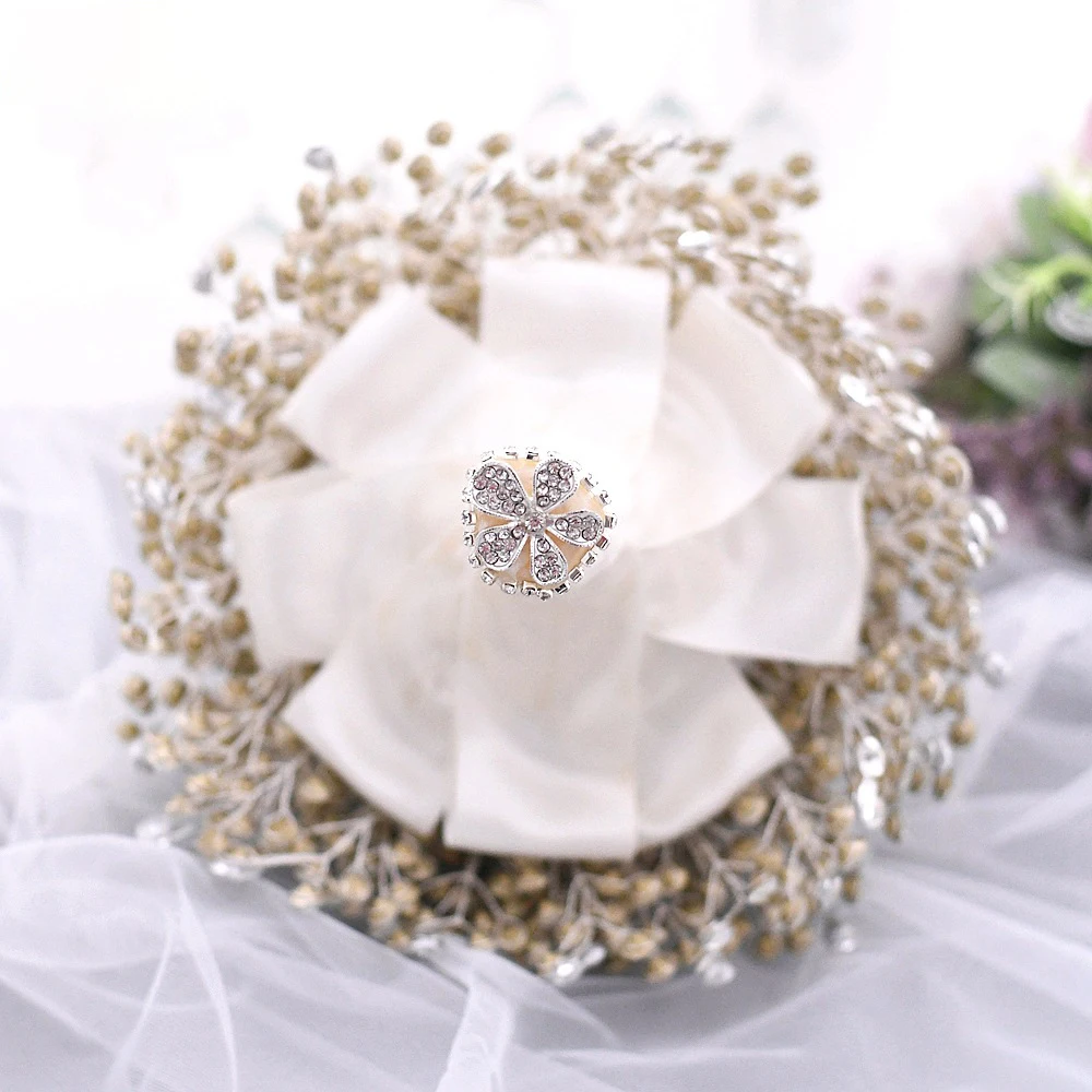 E-L022 Artificial Wedding Bouquets Crystal Pearl Silk Roses Bridal Bridesmaid Hand Bouquet