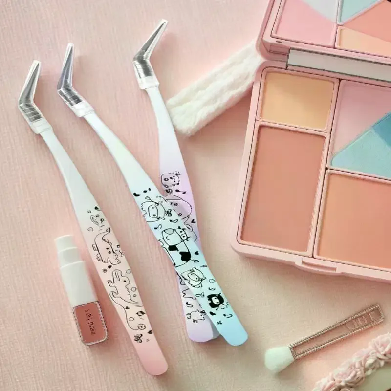 Cartoon Print Falsche Wimpern Pinzette Edelstahl Gebogene Professionelle 3D Wimpern Verlängerung Pinzette Make-Up-Tools