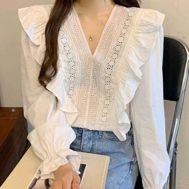 

Large Size Lace Hollow out Long Sve Men's irt Crew Ne Spring Autumn Floral Antimicrobial Breathable Comfortable