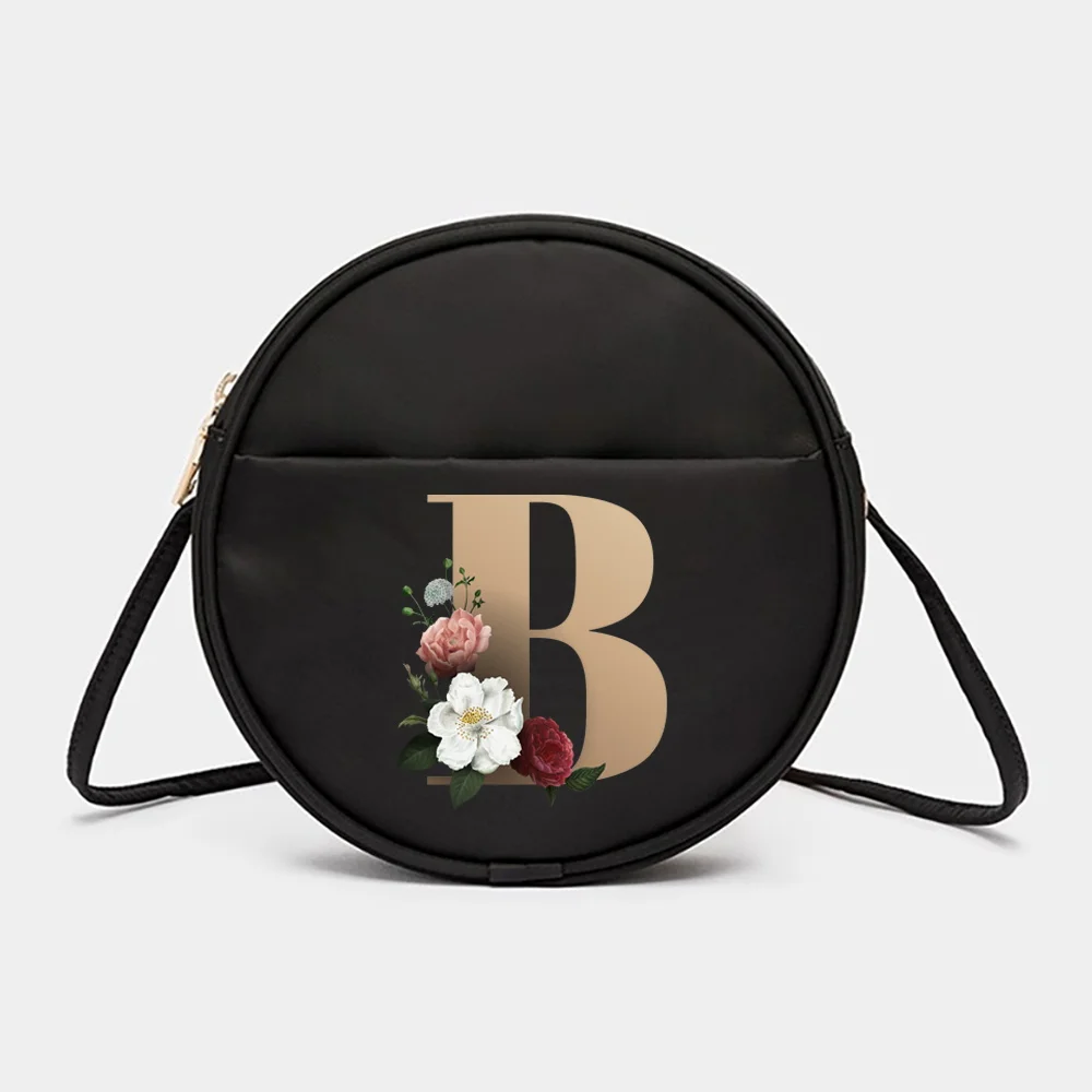 Gold Letter Name Pattern Series Round Womens Crossbody Storge Bag Handbag Phone Wallets Messenger Shoulder School Messenger Bag