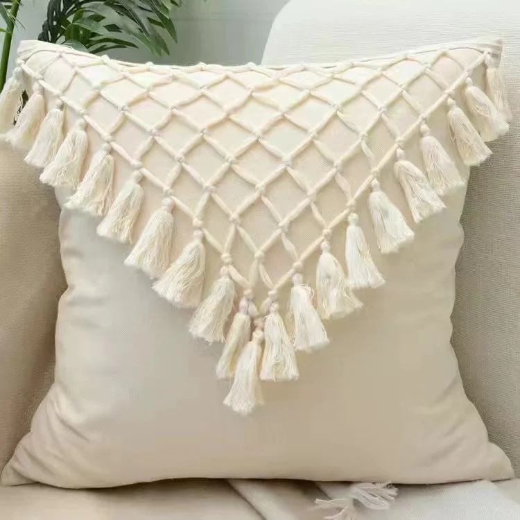 White Cotton Bohemia Sofa Decoration, Plush Pillowcase, Bedroom, Living Room, Model Square Pillow, Cushion Cover, MF798