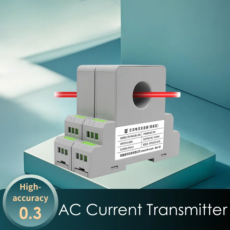 AC 100A Current Transducer 4-20mA Output Voltage Sensor Hall Effect Split Core for Industrial Automation Power Monitoring