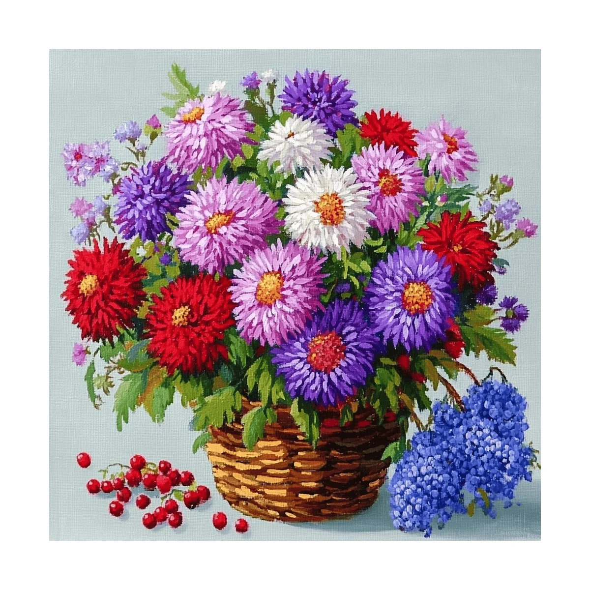 1 Stück 40x40 cm/15,74 Zoll, 11Ct/14Ct Kreuzstich-Set, DIY Valentinstagsgeschenk, Stickerei-Set für Festlichkeiten, Aster-Blumenkorb – Detail 3
