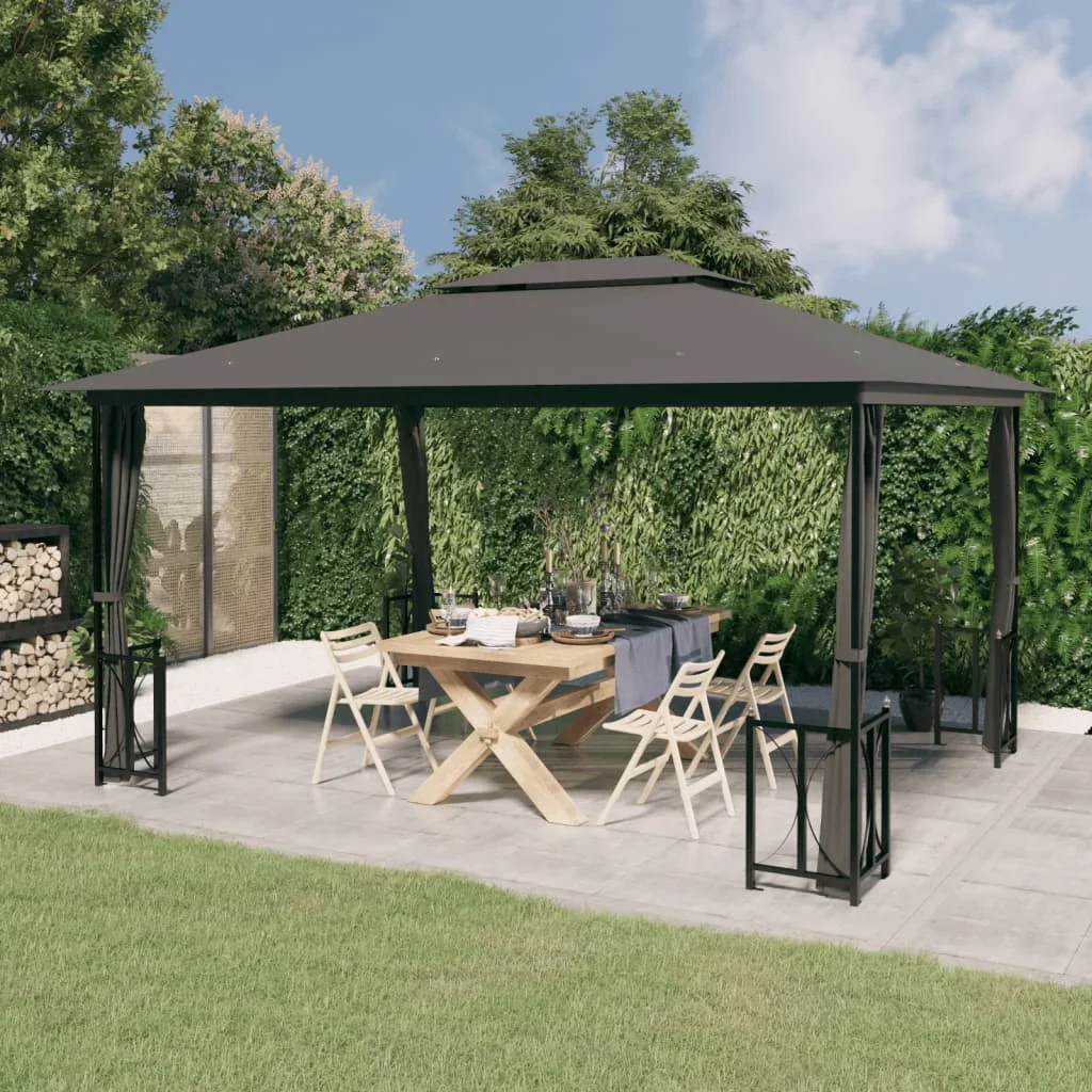 Vidaxl Anthracite Gazebo With Sidewalls&Double Roofs 3X4 M Outdoor Products Sunshade And Rainproof Outdoor
