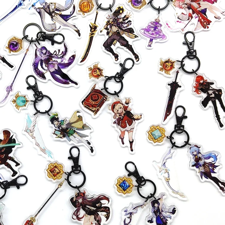 Game Keychains Impact Zhongli xiao Scaramouche Diluc Vision Kazuha Eye of God Weapon Accessories Cute Bag Pendant Fans Gifts