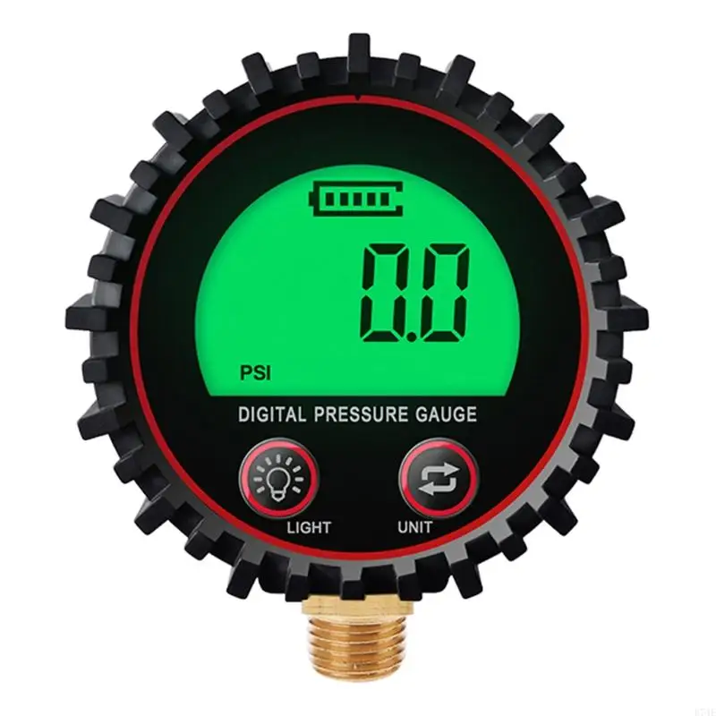 E74E 0-255Psi 1/4'' NPT Digital Pressure Gauge with Rubber Protective Cove Lower Mount Accuracy 1% Resolution 0.1psi