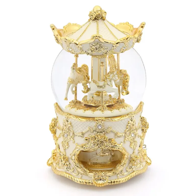 Handmade Resin Snow Globe Music Box with LED Light Customizable Decorative Sculpture for Home Desktop Ornament Gift Idea