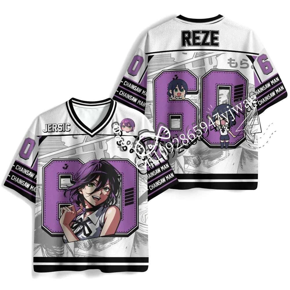 Chainsaw Man Anime Football Jersey Reze 3d Graphic Short Sleeved Quick Drying Sportswear Fan Tee Summer Men Women T-Shirts